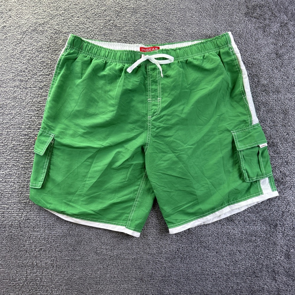 Ingear Mens Swim Trunks Green White Stripe Cargo Board Shorts XXL MS1